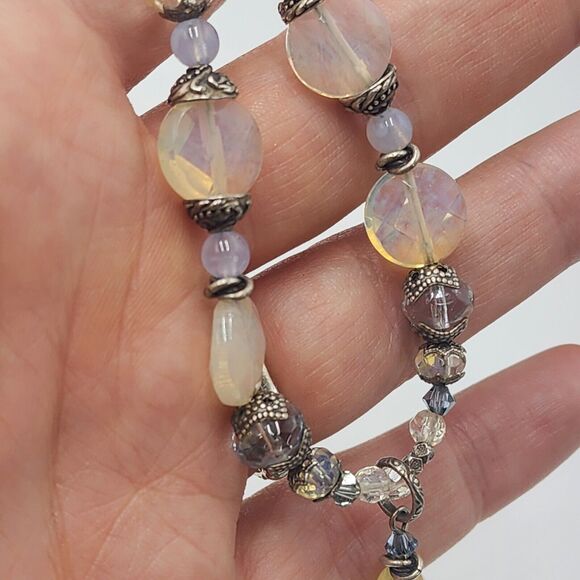 Vintage Desert Heart Glowing Opalite Y Drop Sterling Silver 18" Necklace - Picture 6 of 6